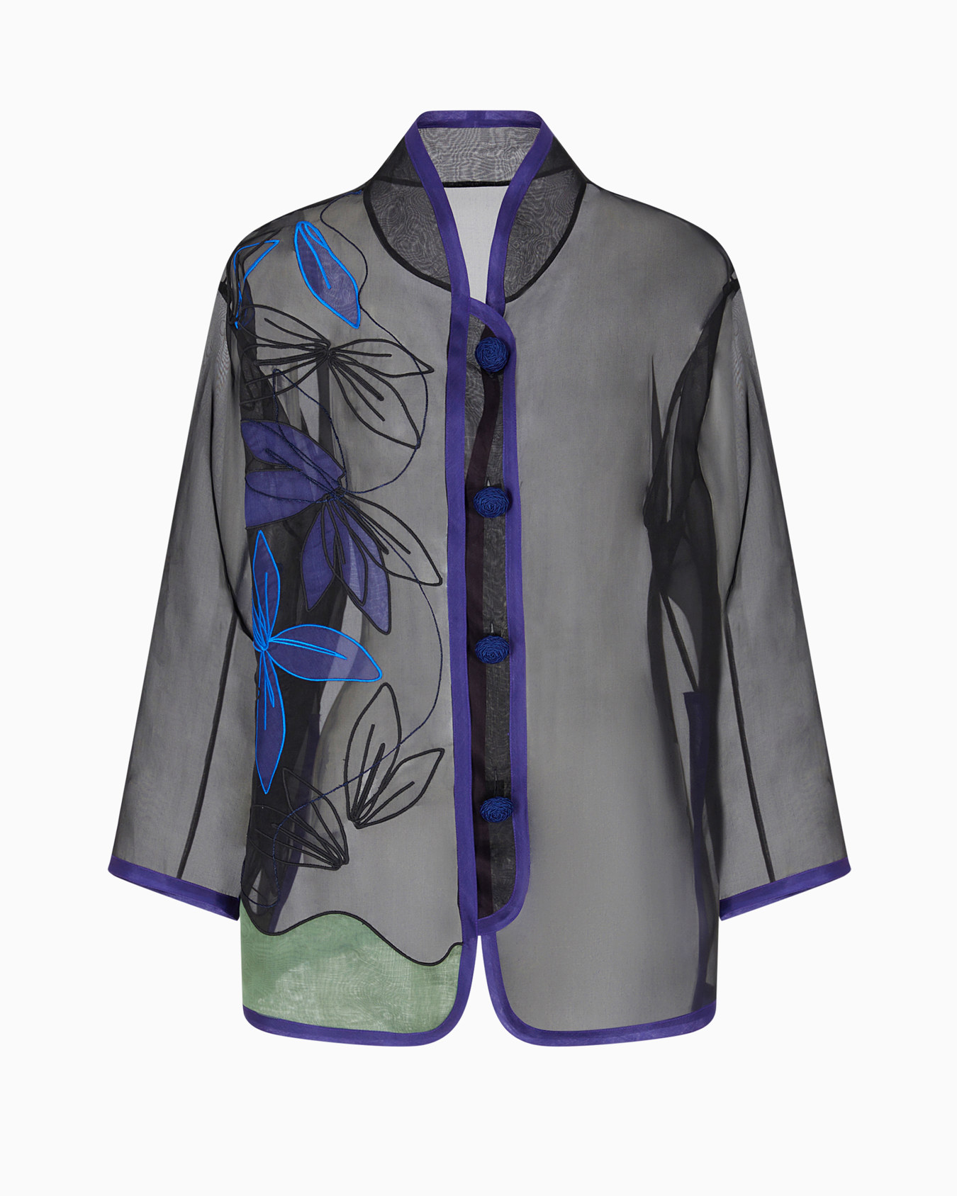 Pure silk organza shirt jacket with floral embroidery Slide 0