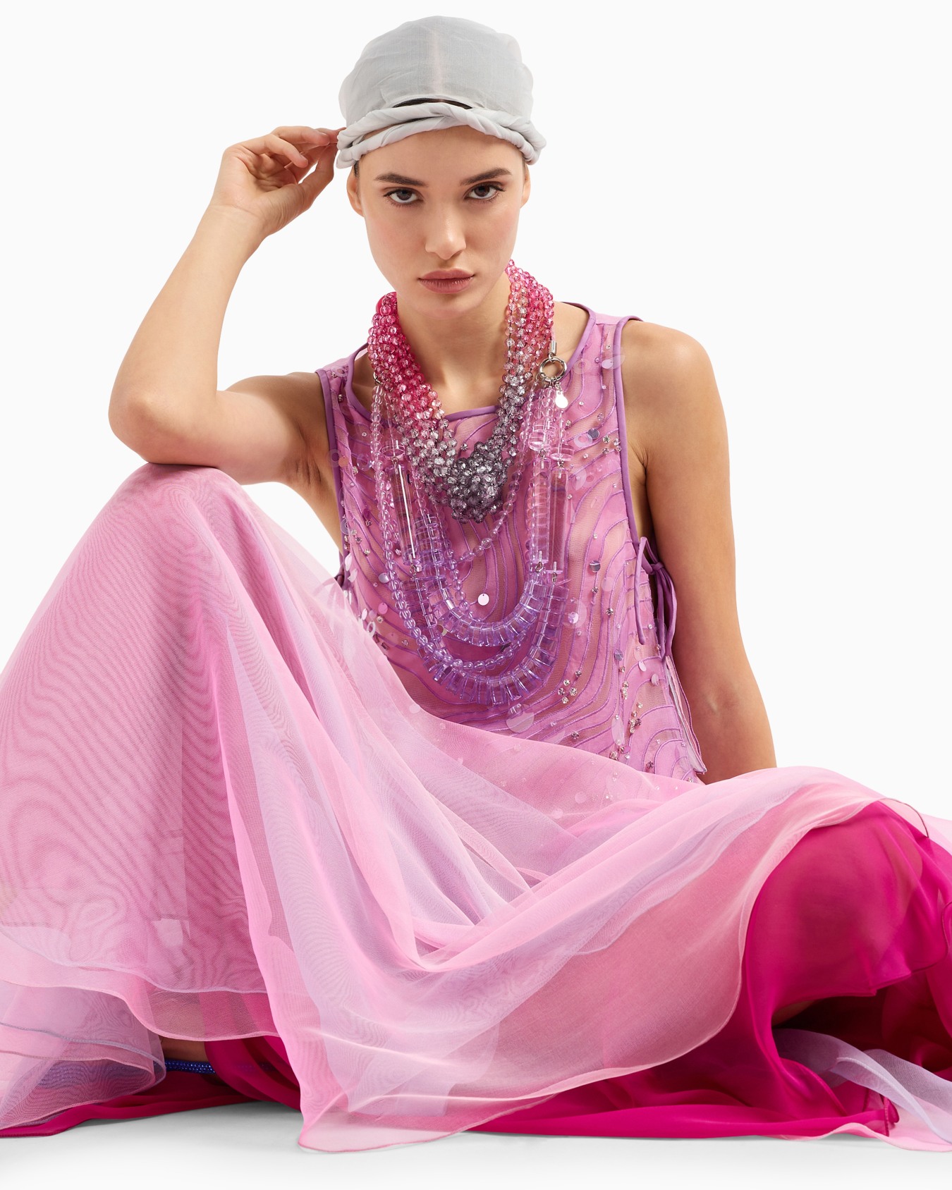 Silk organza top with embroidery and sequins in a sand dune motif Slide 5