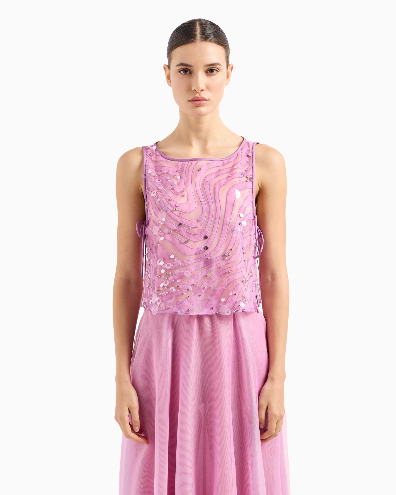 Silk organza top with embroidery and sequins in a sand dune motif Slide 2