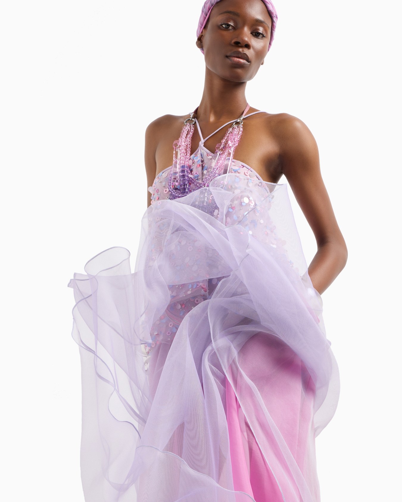 Ruffled tulle top and multicoloured sequin embroidery Slide 5