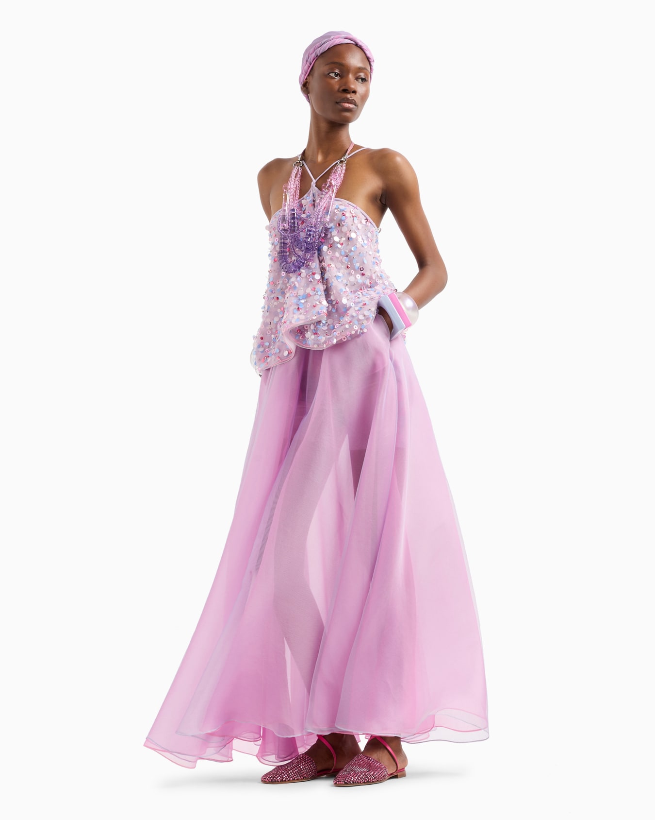 Ruffled tulle top and multicoloured sequin embroidery Slide 4