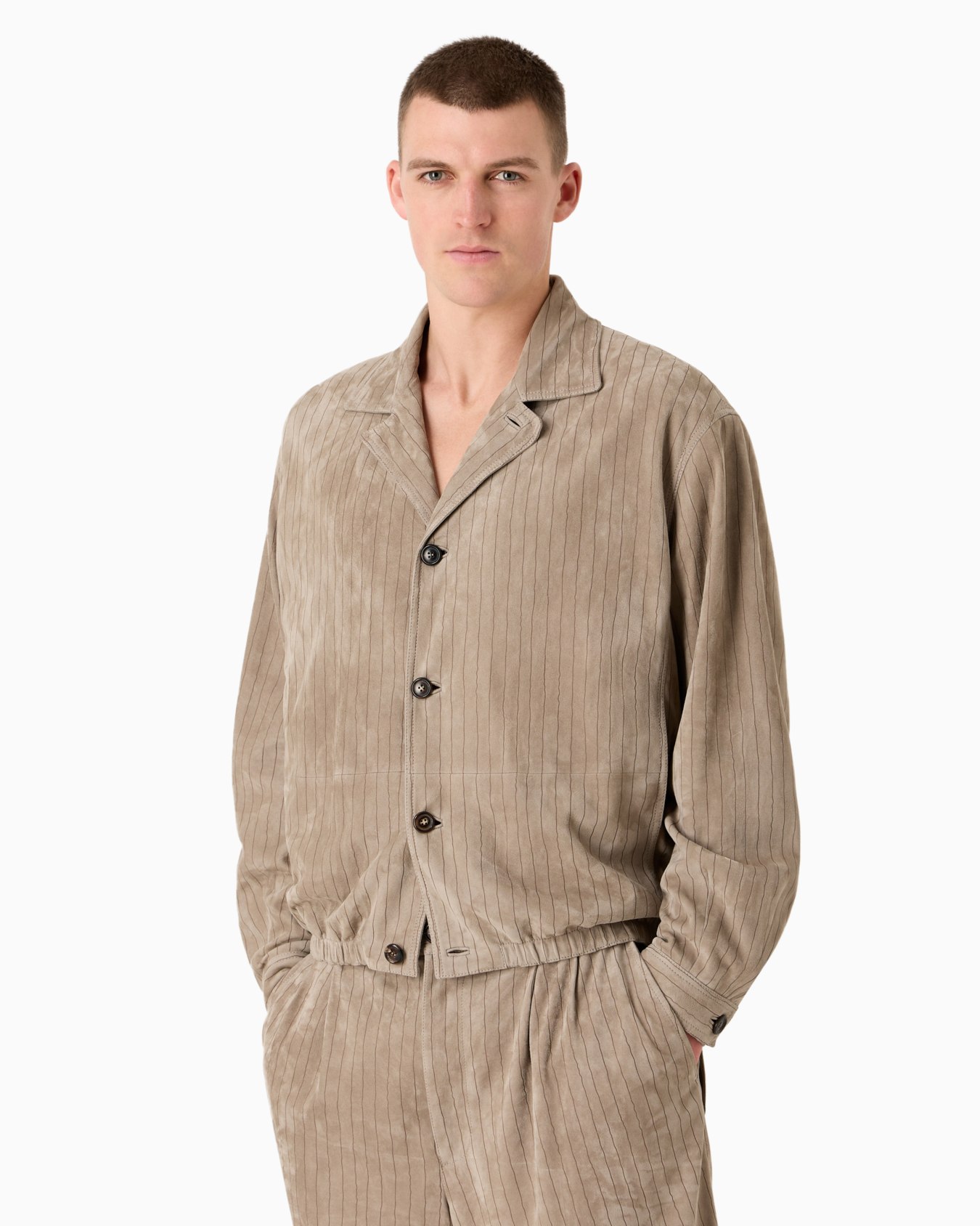 Suede blouson with an irregular pinstripe motif Slide 2