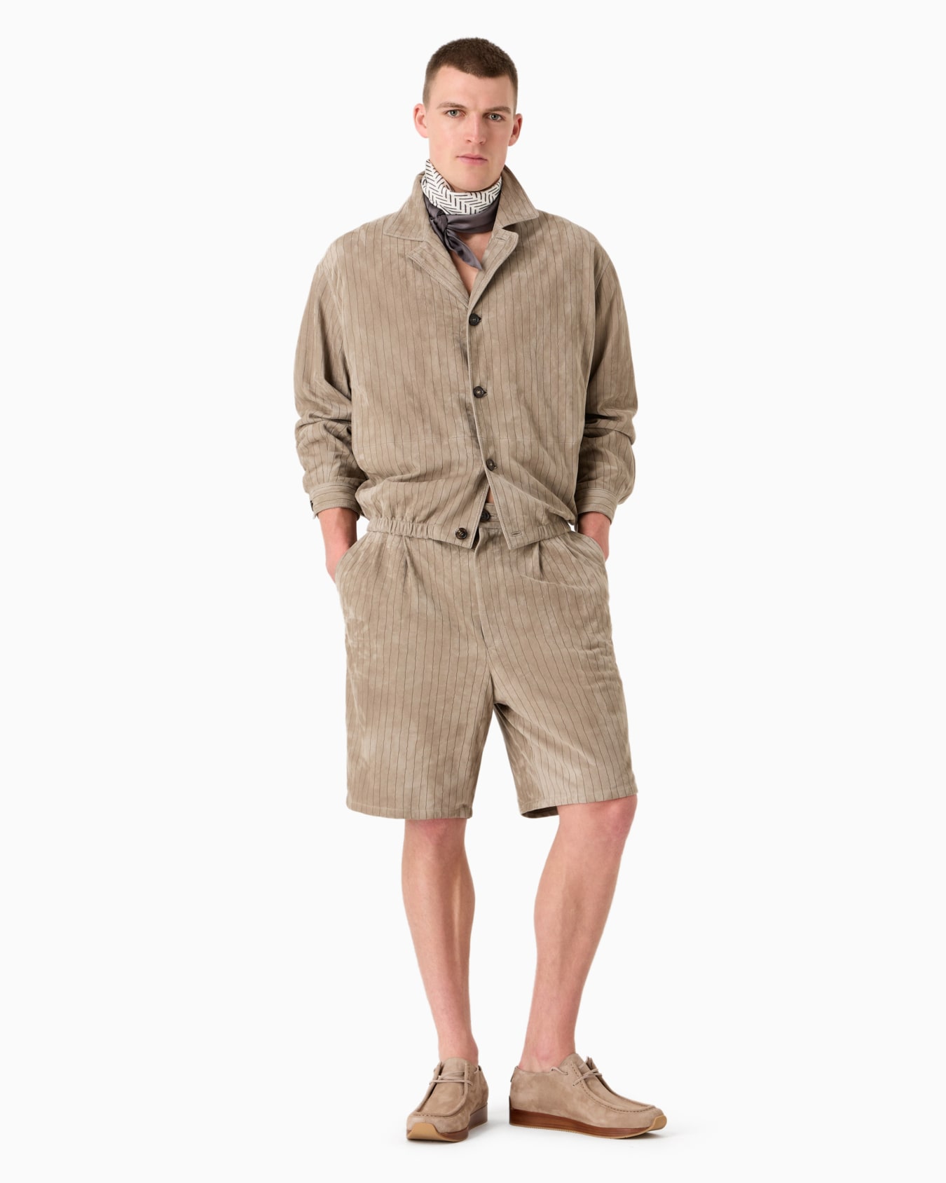 Suede blouson with an irregular pinstripe motif Slide 4