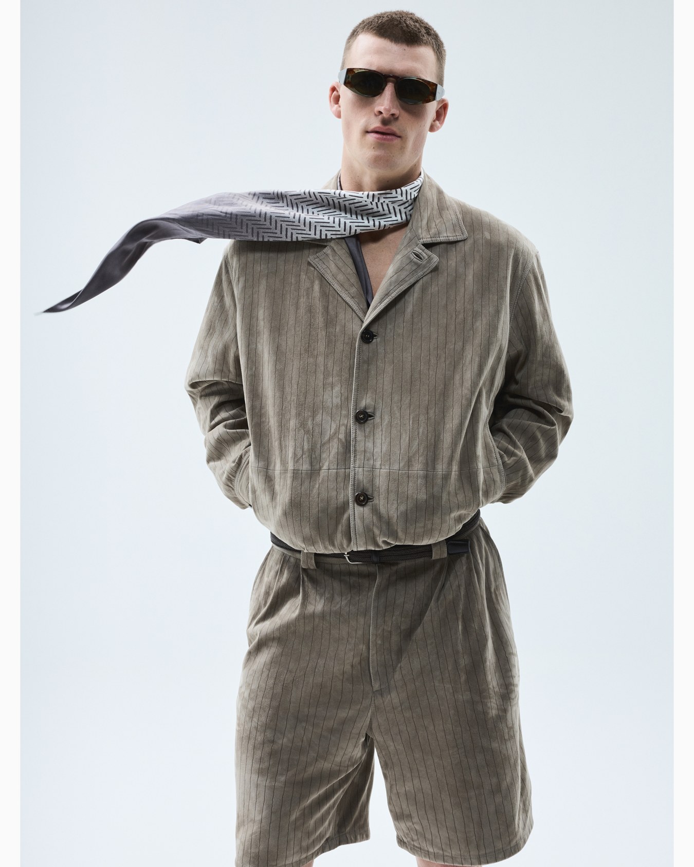Suede blouson with an irregular pinstripe motif Slide 7