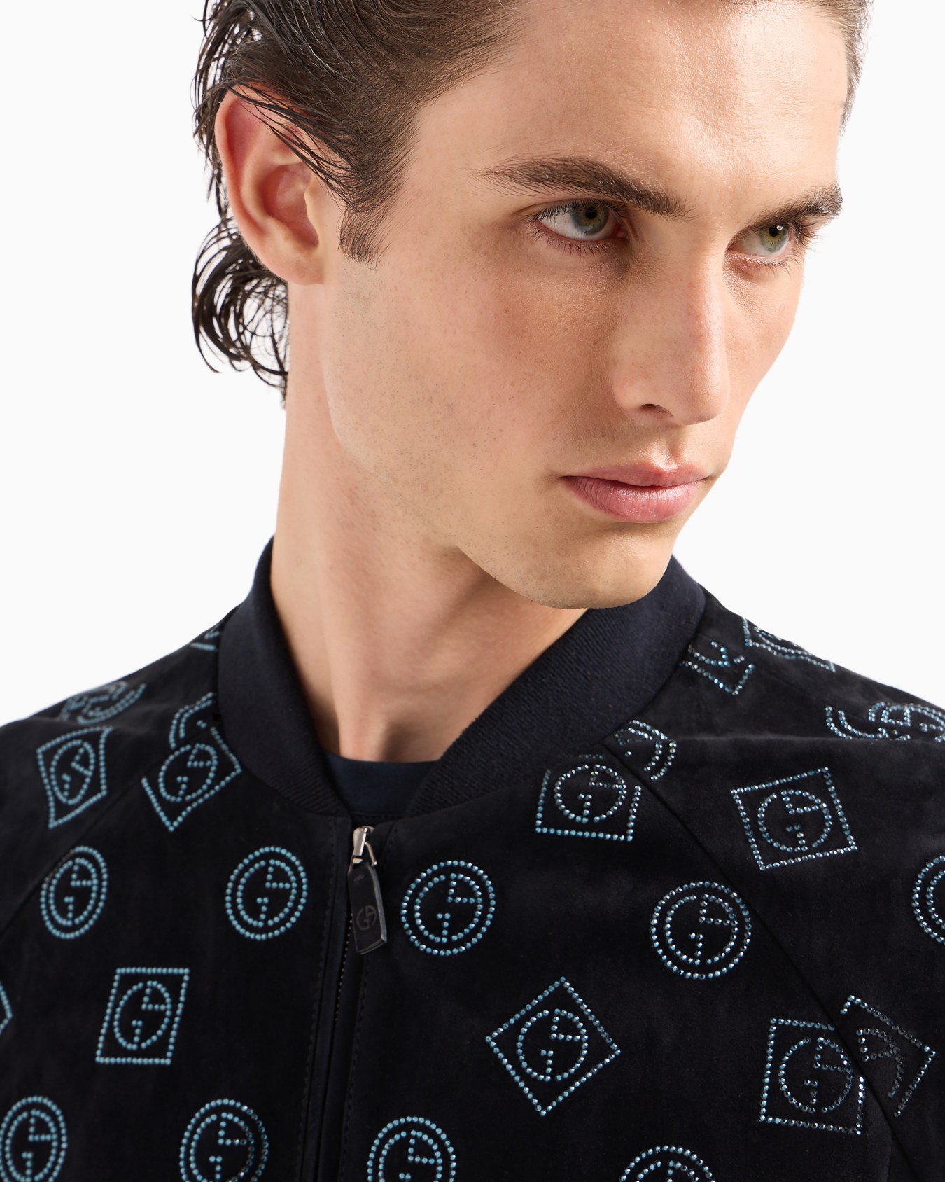 Suede blouson with all-over rhinestone monogram Slide 4