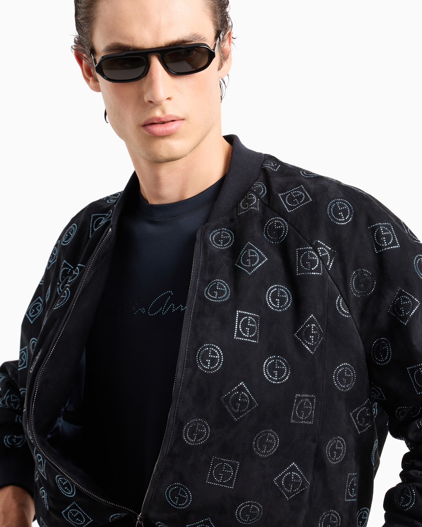Suede blouson with all-over rhinestone monogram Slide 5