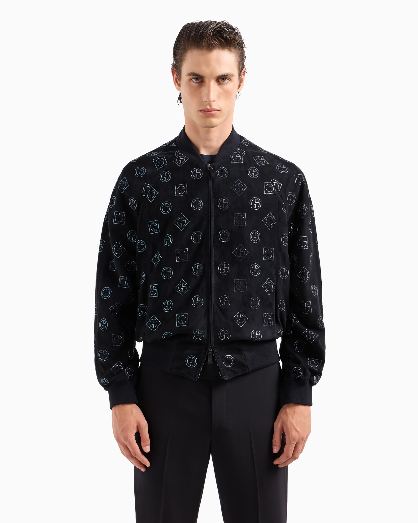 Suede blouson with all-over rhinestone monogram Slide 3