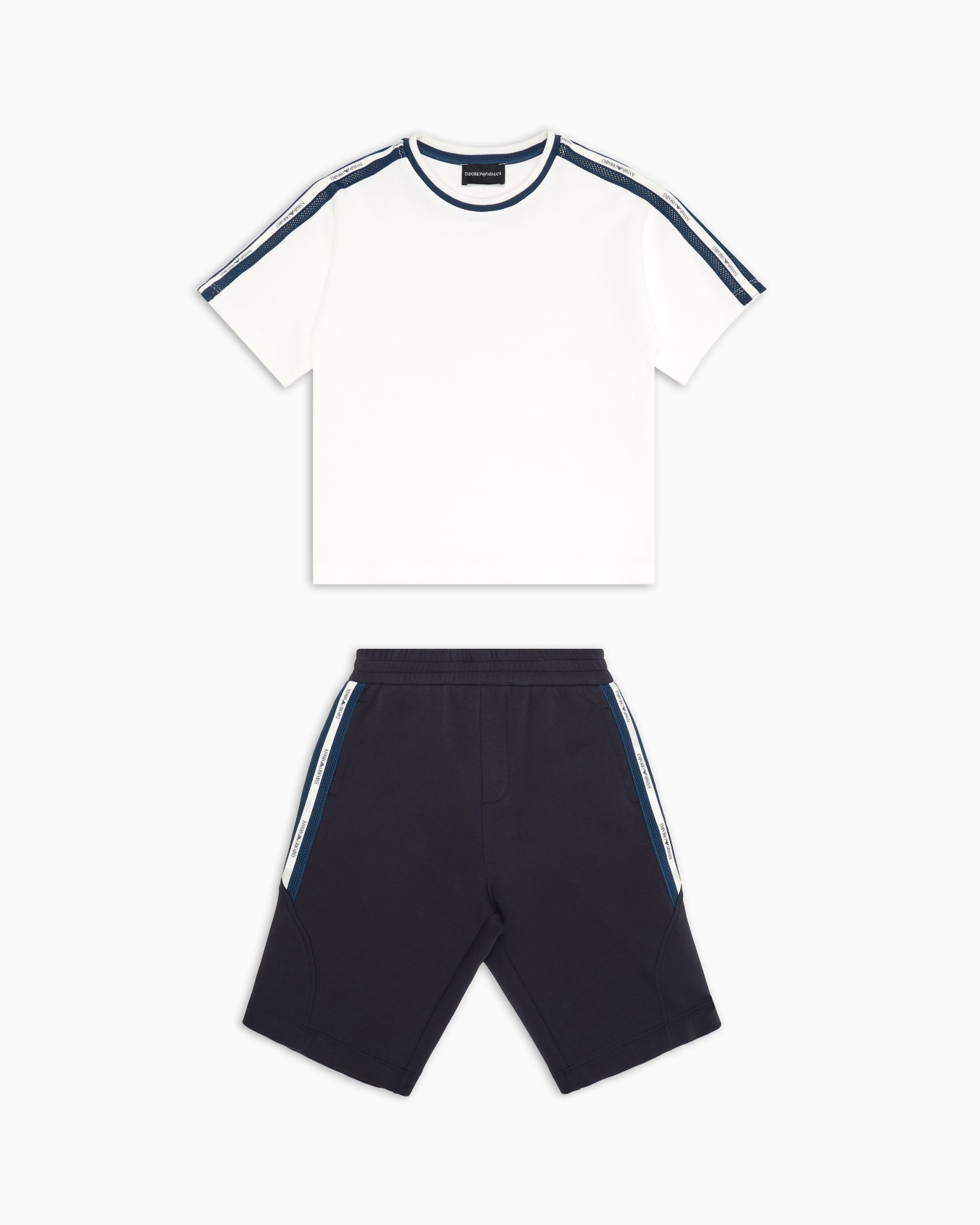 T-shirt and Bermuda shorts set in jersey with logo tape Slide 0