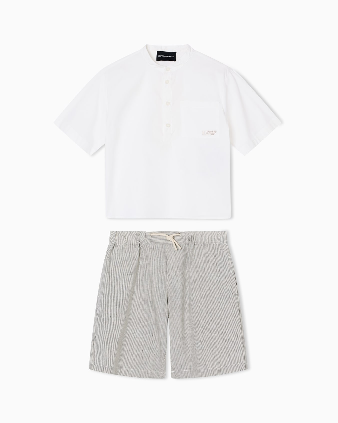 Set comprising linen-blend Bermuda shorts and shirt Slide 0