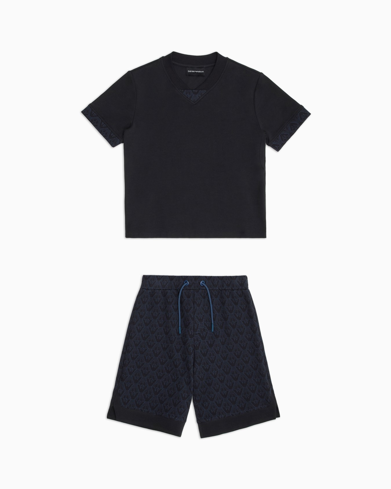 Jacquard jersey T-shirt and shorts set with all-over eagle Slide 0