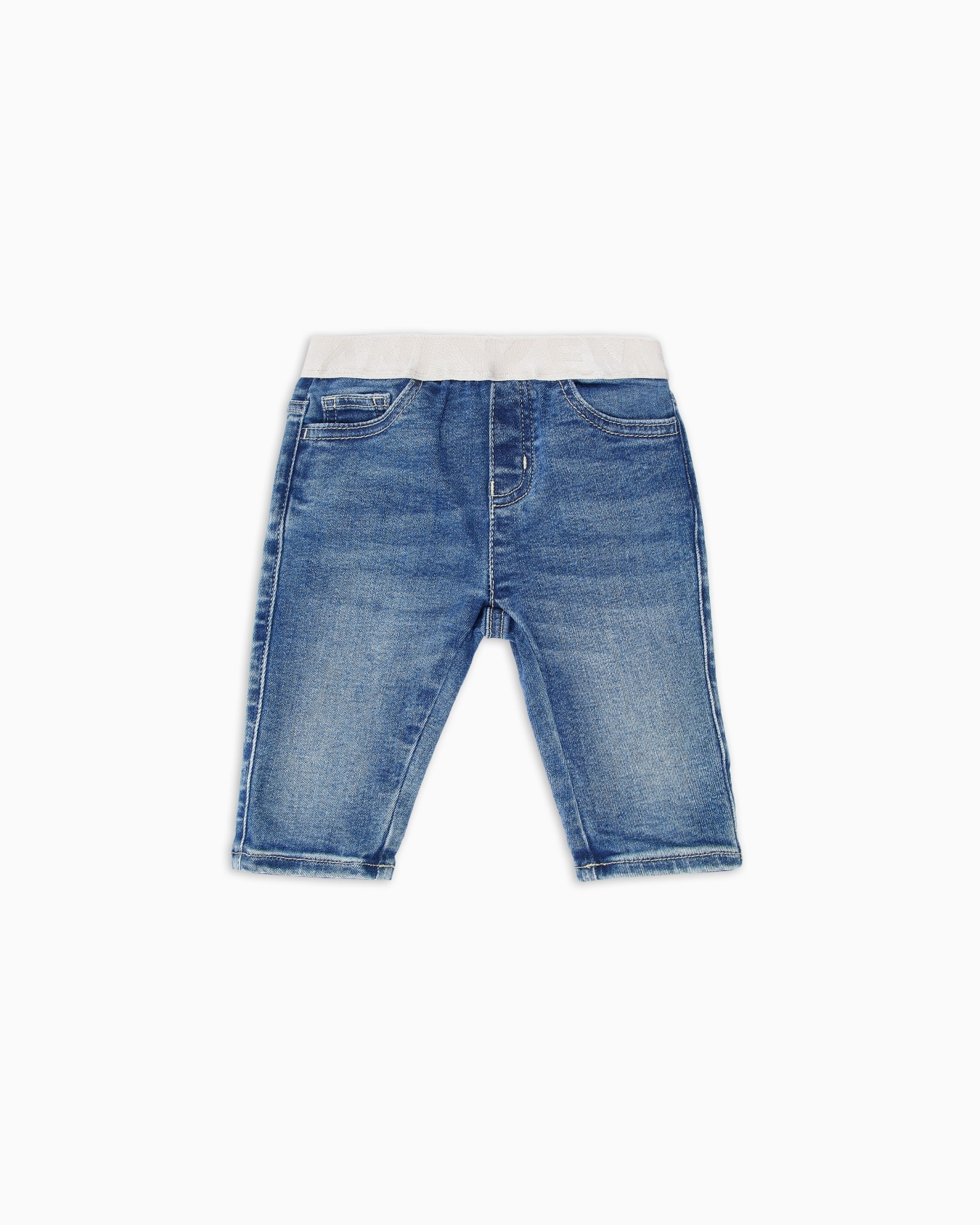 Denim jeans with elasticated logo waistband Slide 0