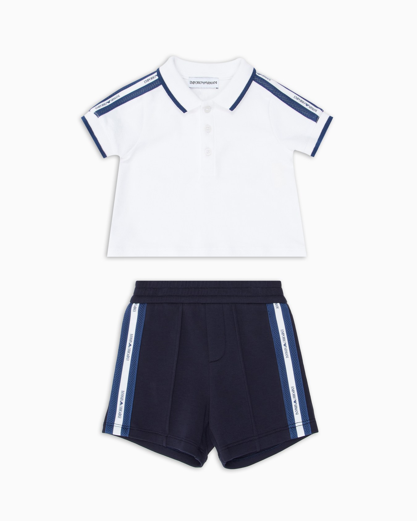 Polo shirt and Bermuda shorts set in jersey with logo tape Slide 0