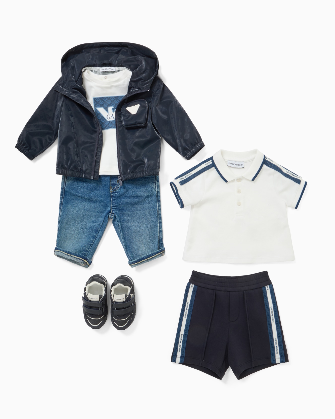 Polo shirt and Bermuda shorts set in jersey with logo tape Slide 3