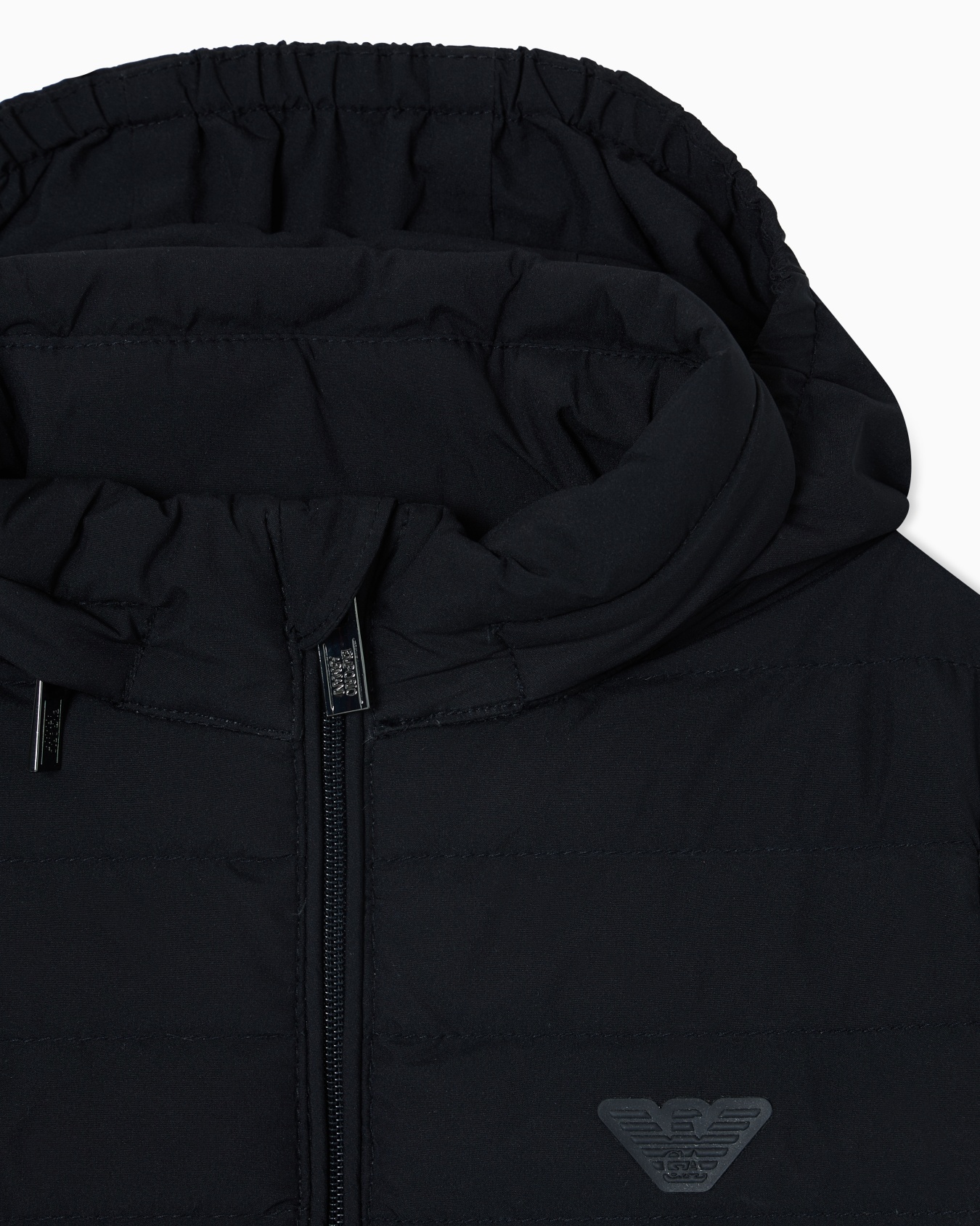 Nylon full-zip down jacket with logo patch Slide 1