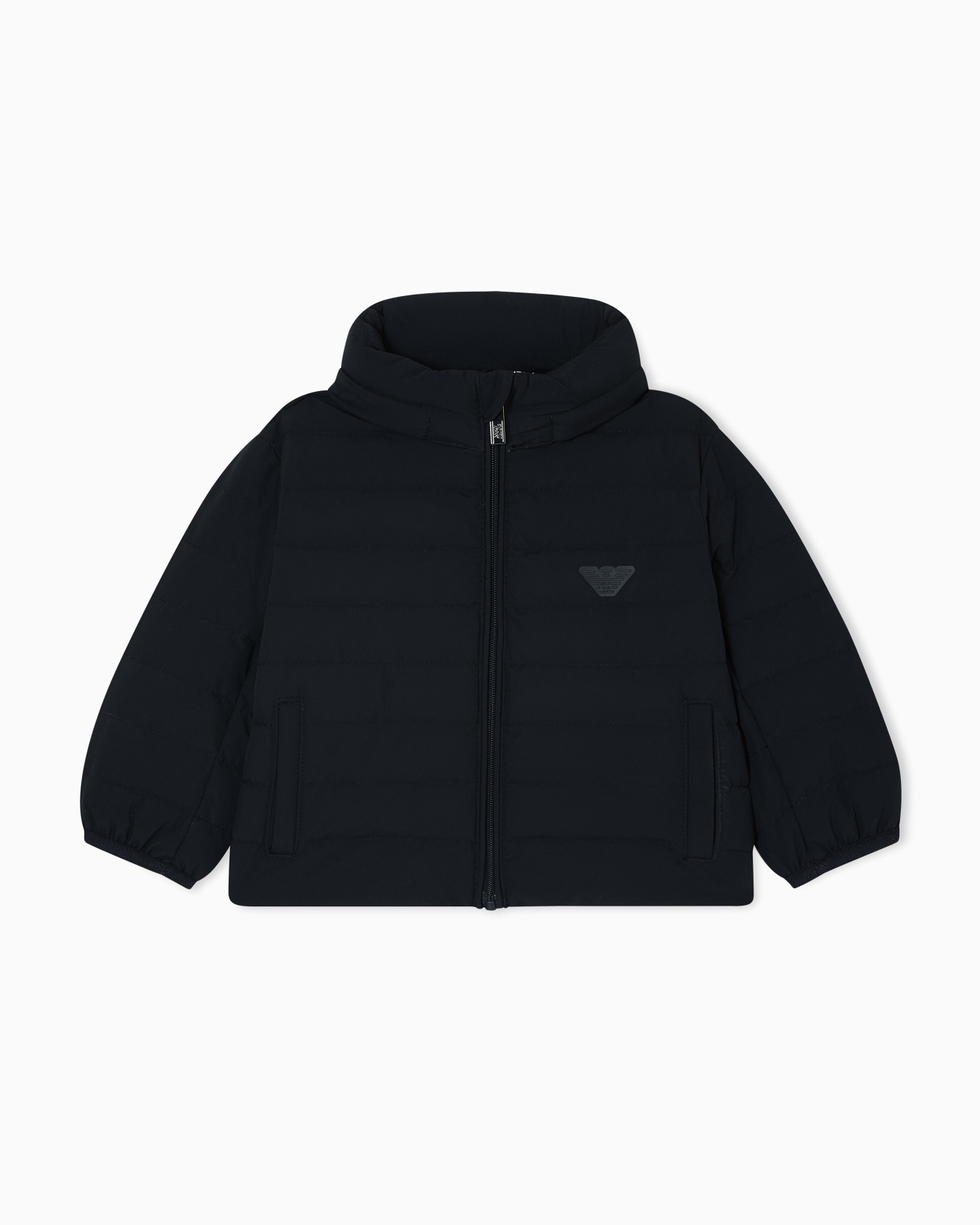 Nylon full-zip down jacket with logo patch Slide 0