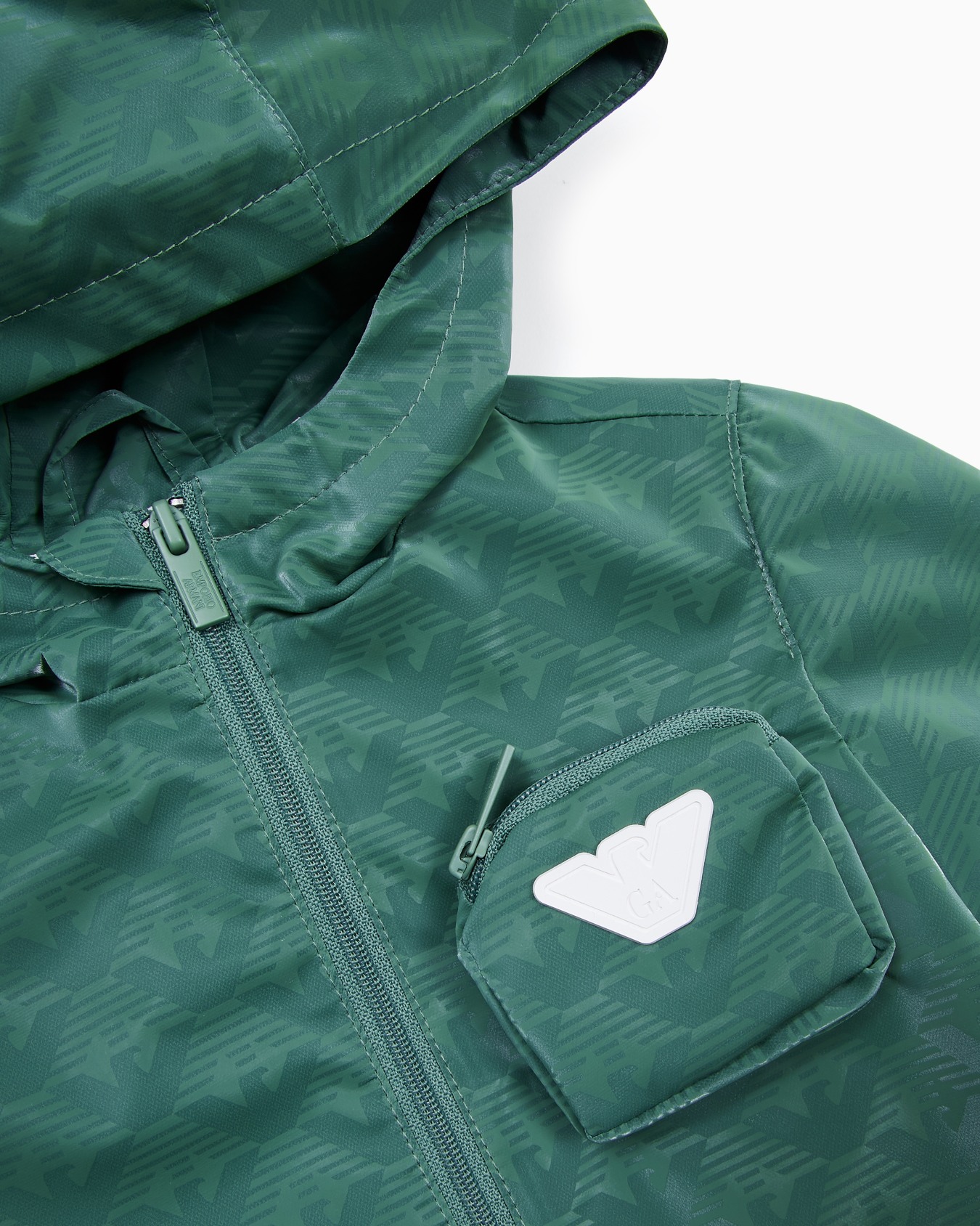 Hooded nylon jacket with all-over eagle Slide 1