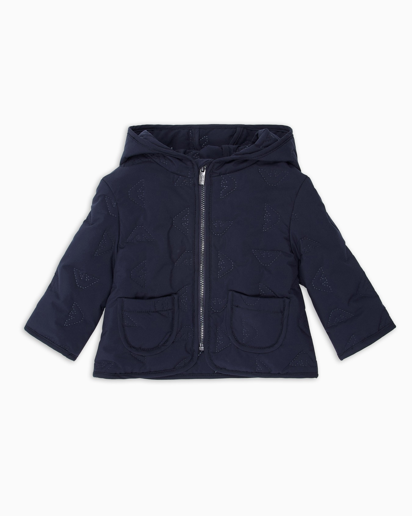 Quilted-effect nylon hooded blouson with all-over micro eagles Slide 0