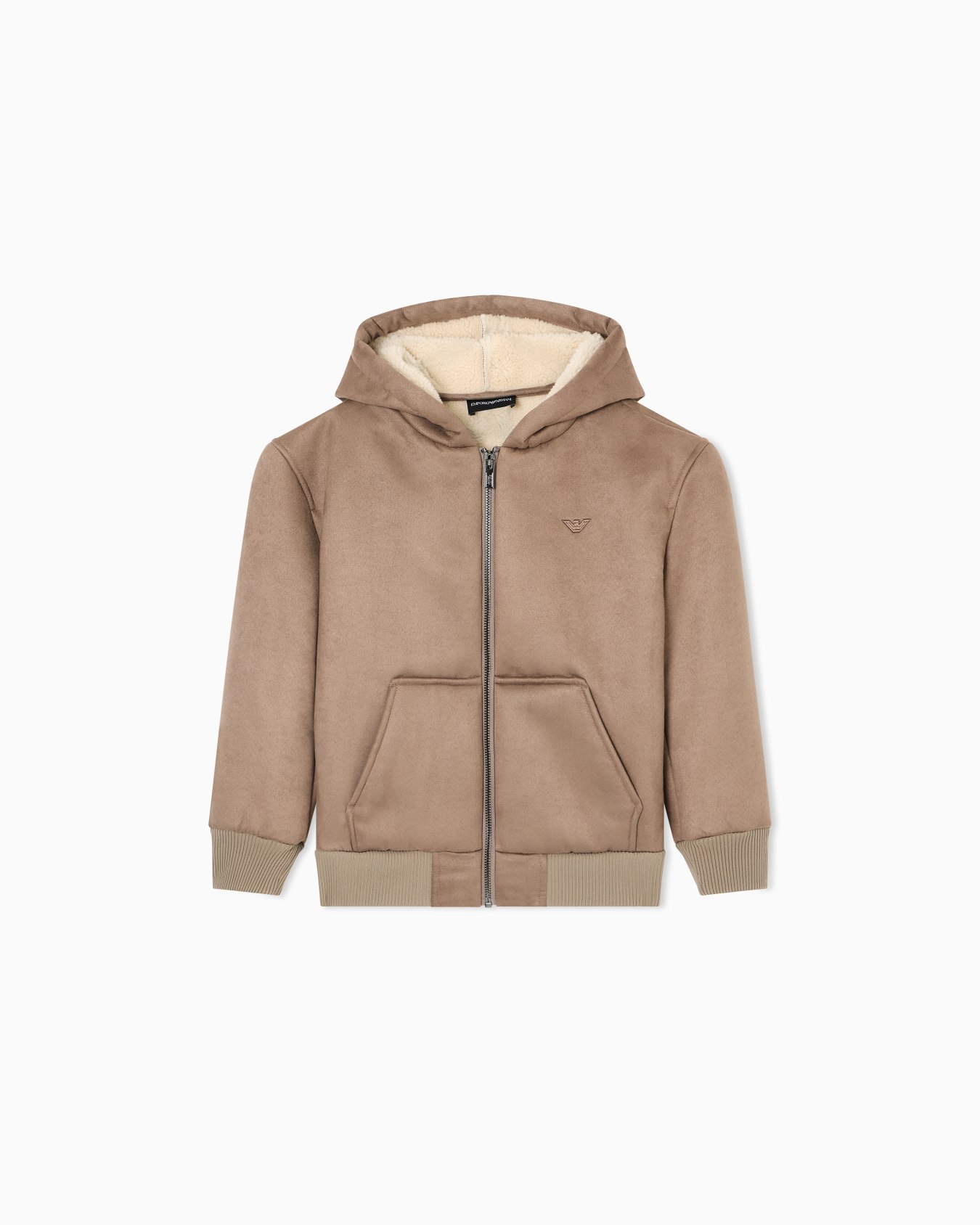 Suede-effect hooded blouson with zip  Slide 0