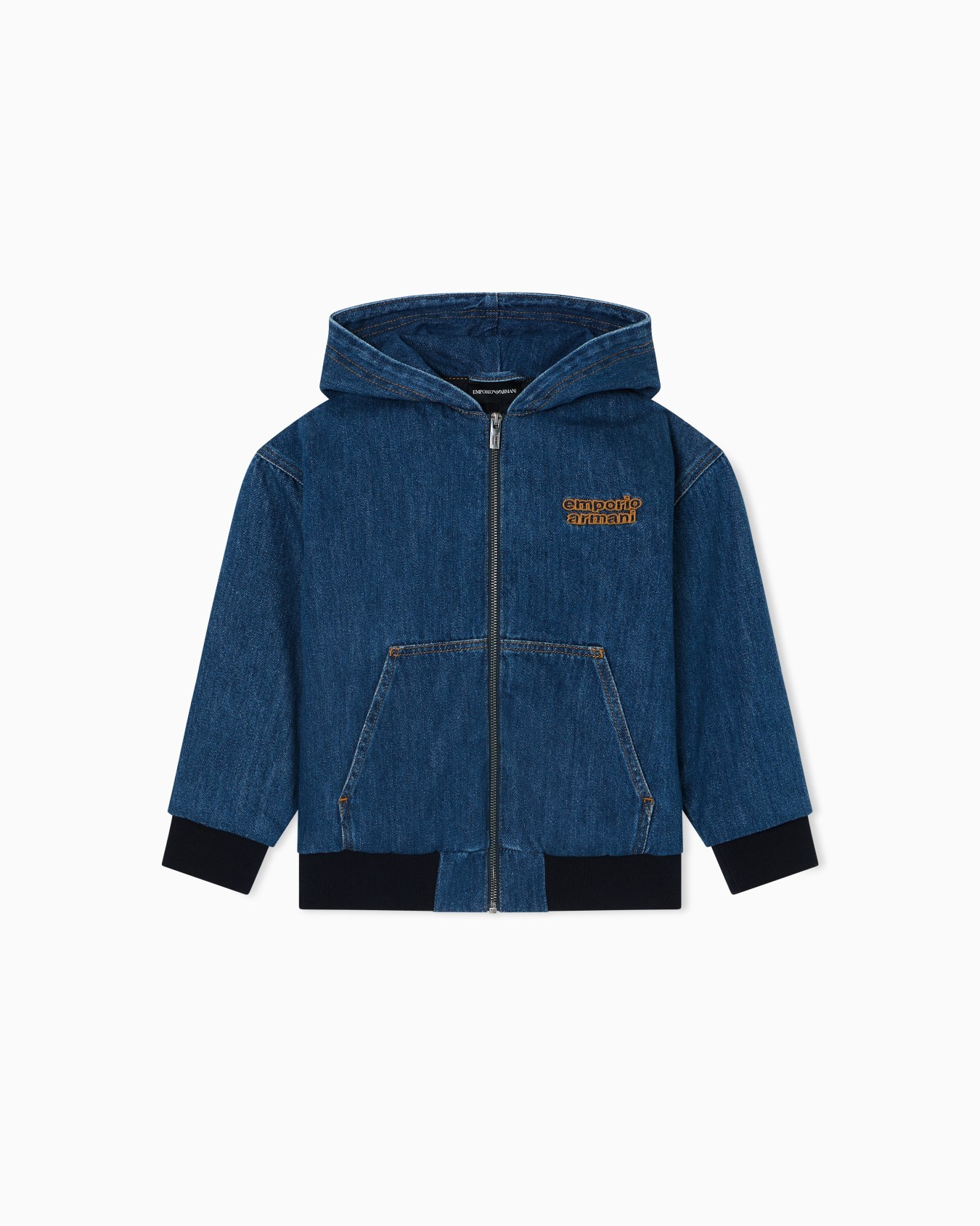 Blouson zippé à capuche en denim et broderie du logo Diapositive 0
