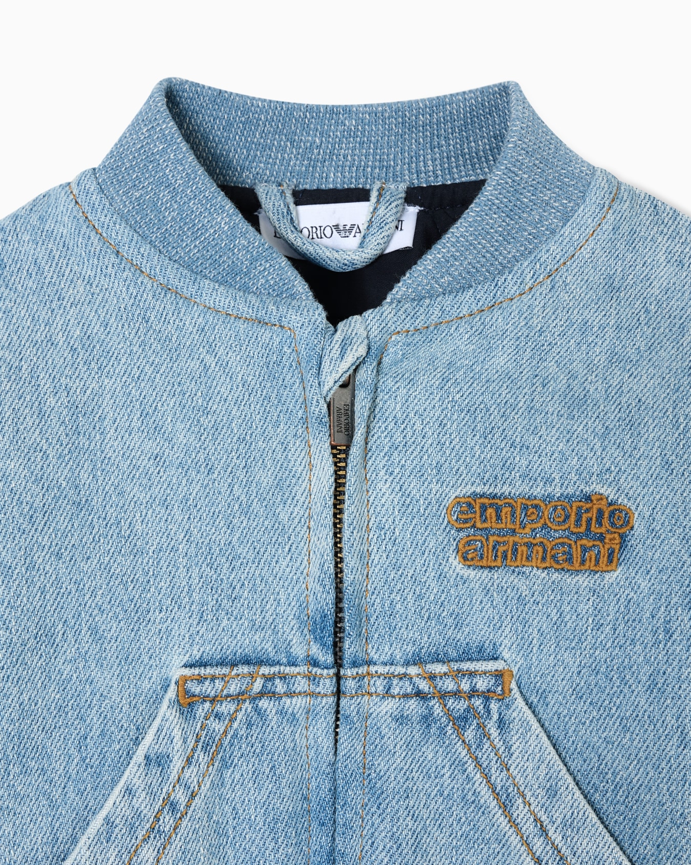Denim zip-up blouson with logo embroidery Slide 1