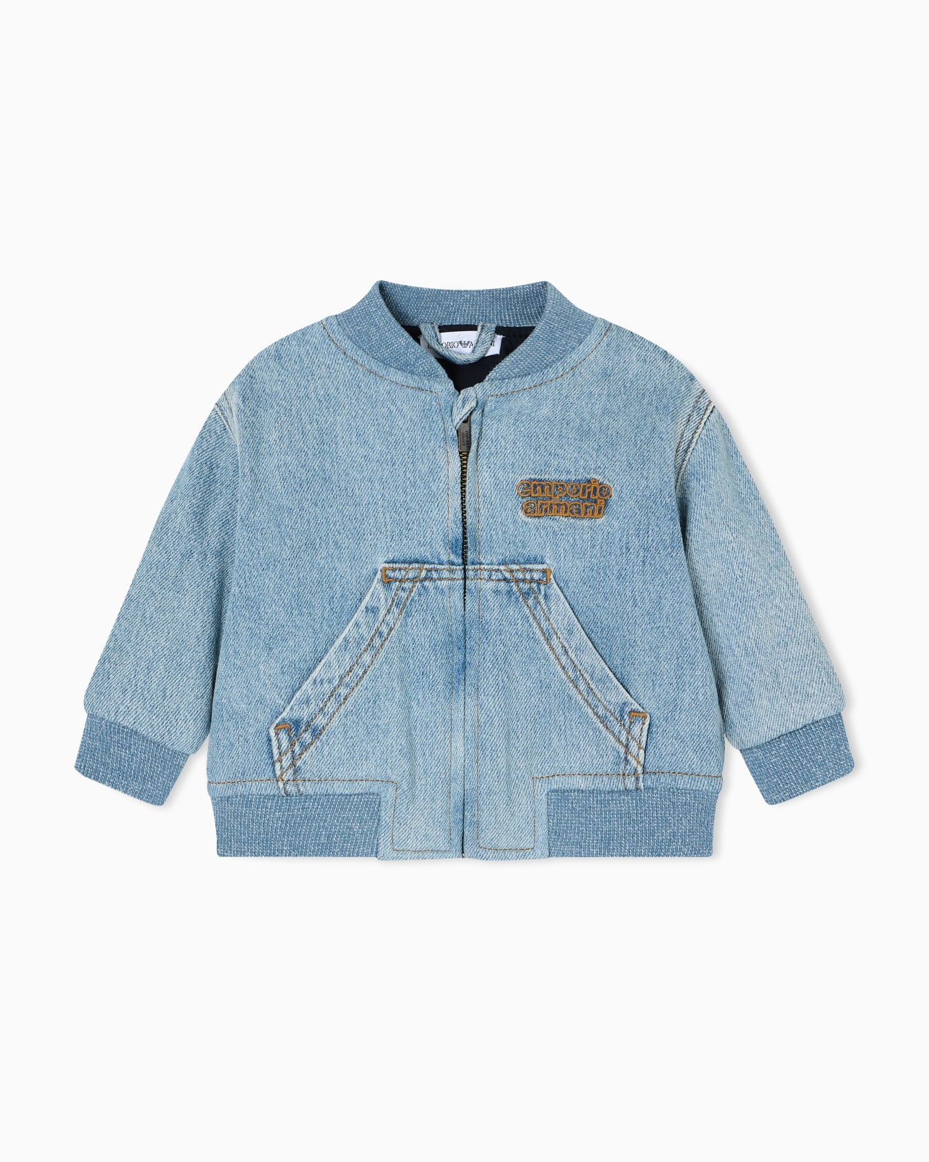 Denim zip-up blouson with logo embroidery Slide 0