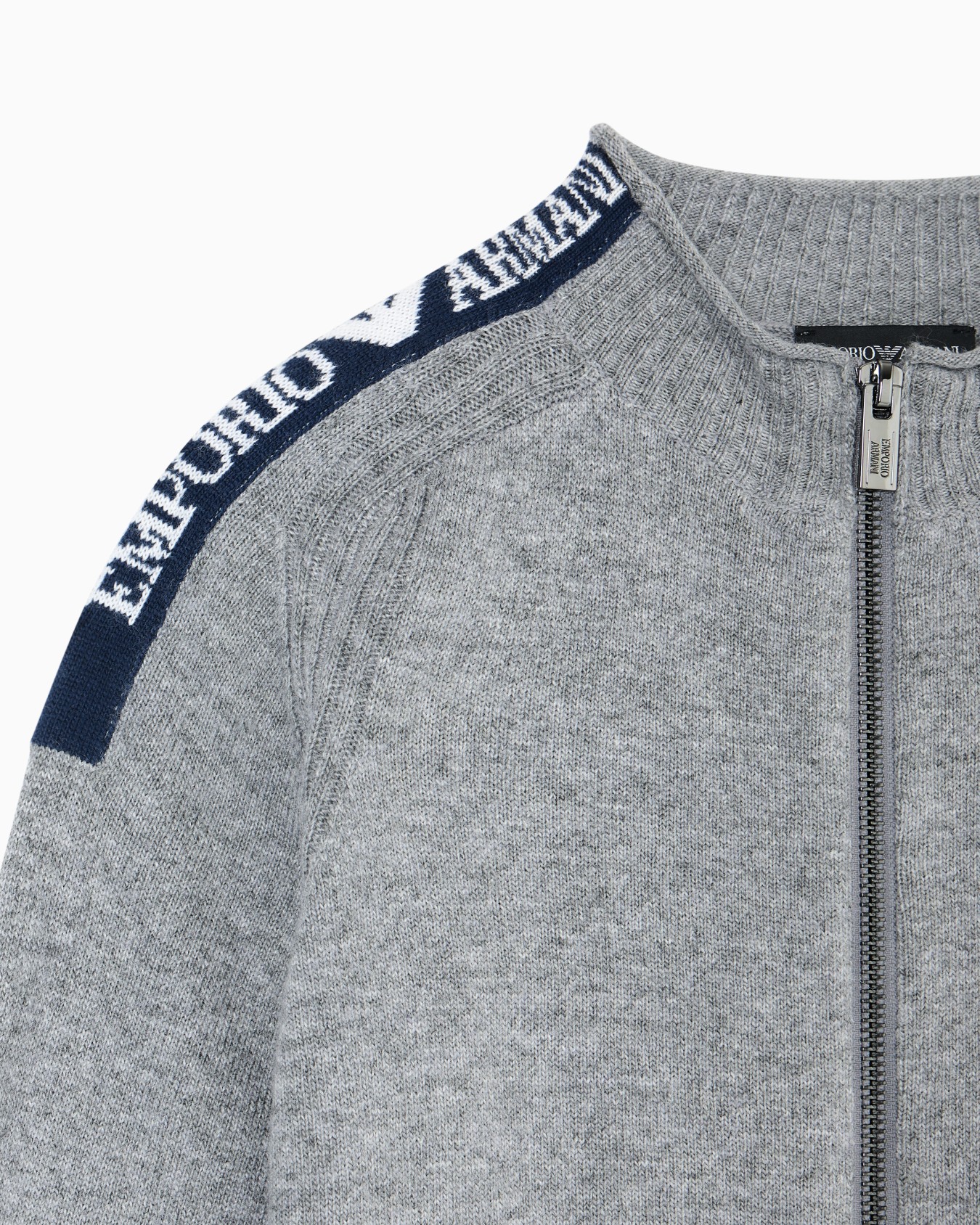 Pullover mit Reißverschluss, gefertigt aus einer Woll-Mischung mit Logo aus Jacquard-Stoff Folie 1