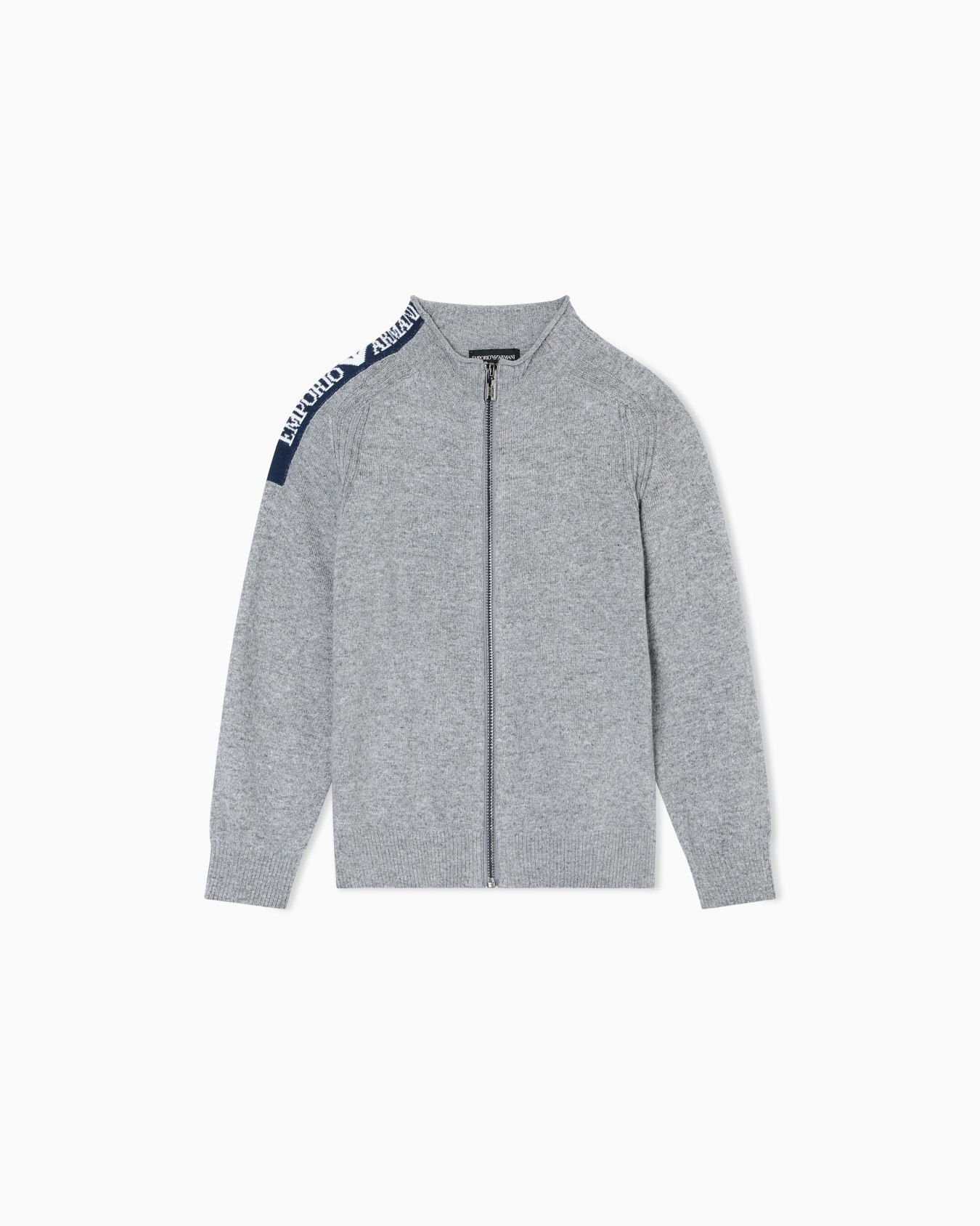 Pullover mit Reißverschluss, gefertigt aus einer Woll-Mischung mit Logo aus Jacquard-Stoff Folie 0
