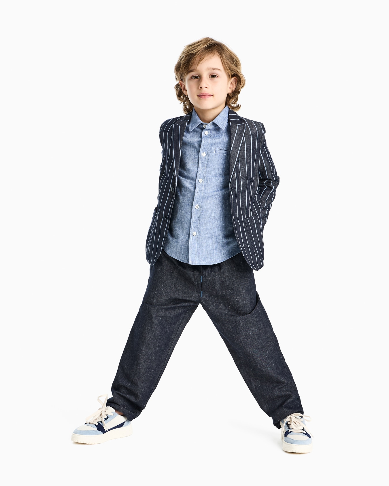 Denim-effect linen-blend trousers Slide 3