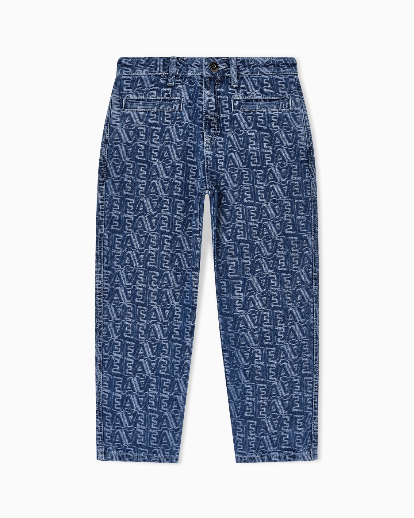 All-over logo lettering jacquard denim jeans Slide 0