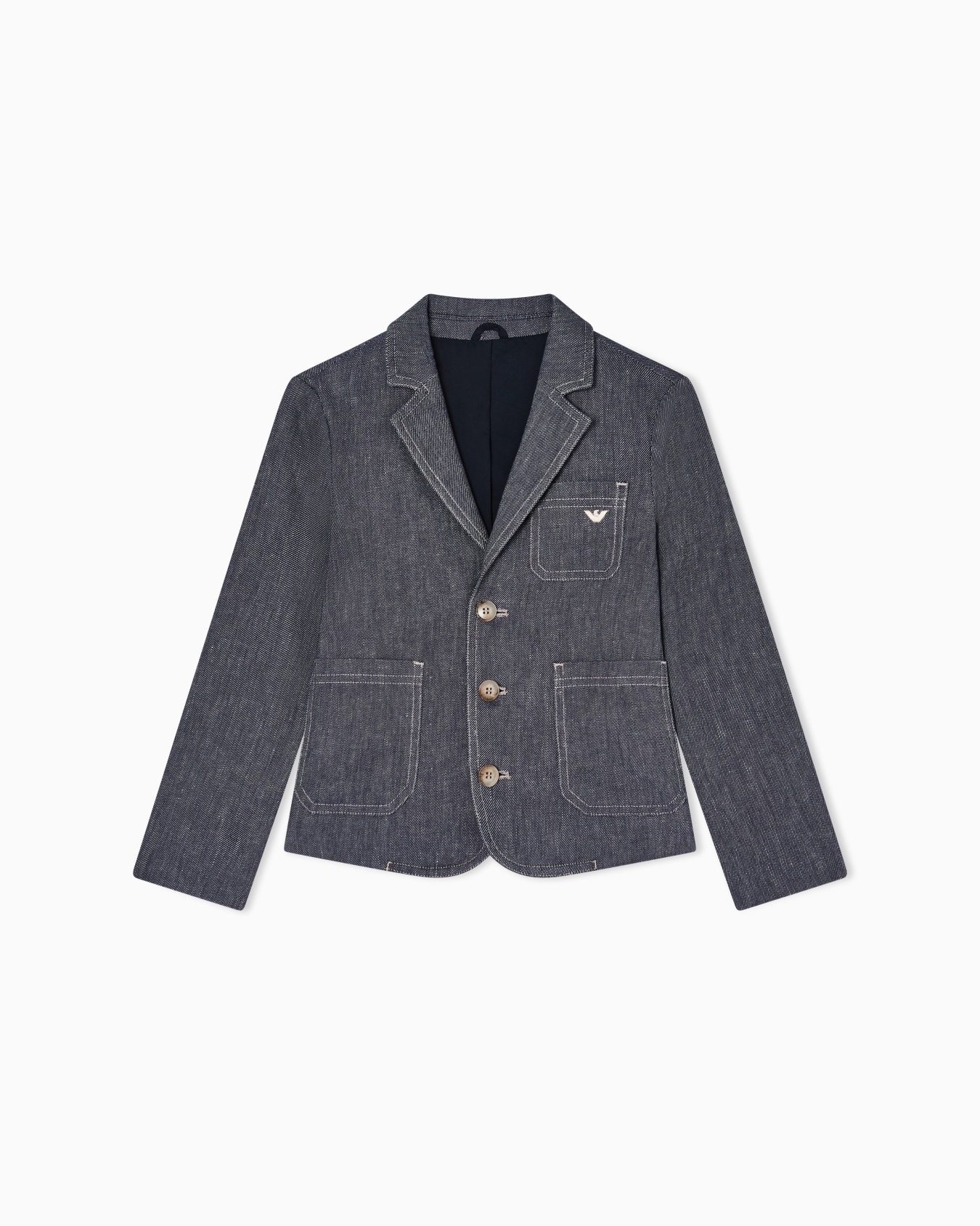 Denim-effect linen blend blazer スライドする 0