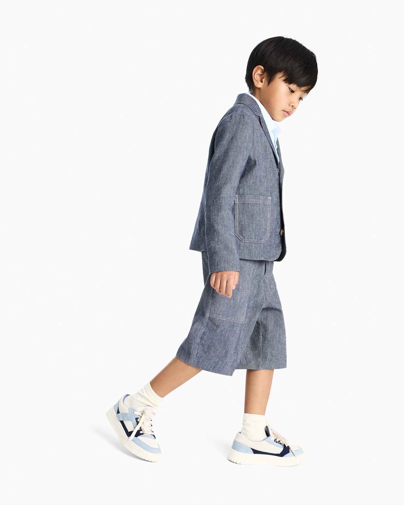 Denim-effect linen blend blazer スライドする 3