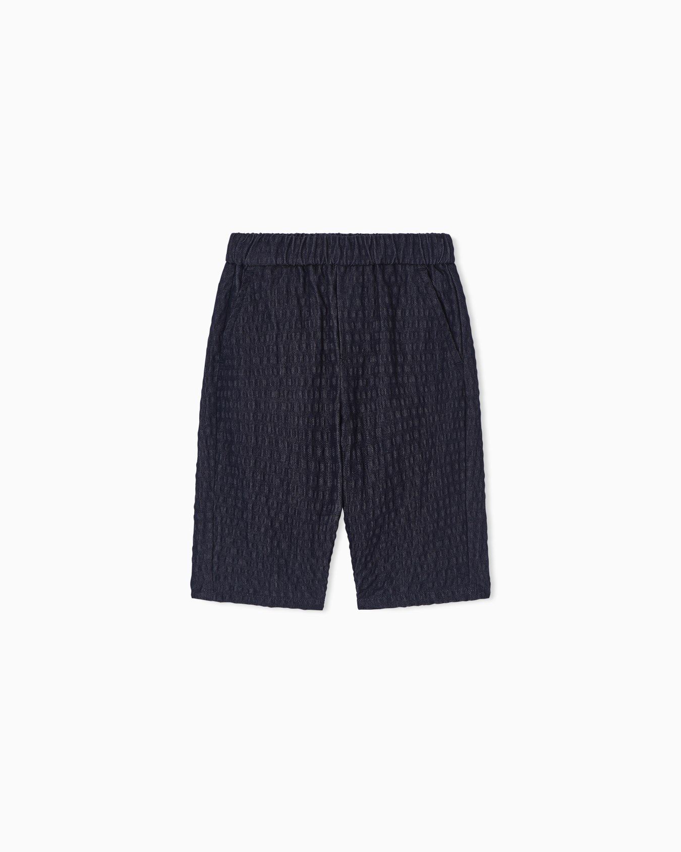 Denim-effect seersucker trousers Slide 0