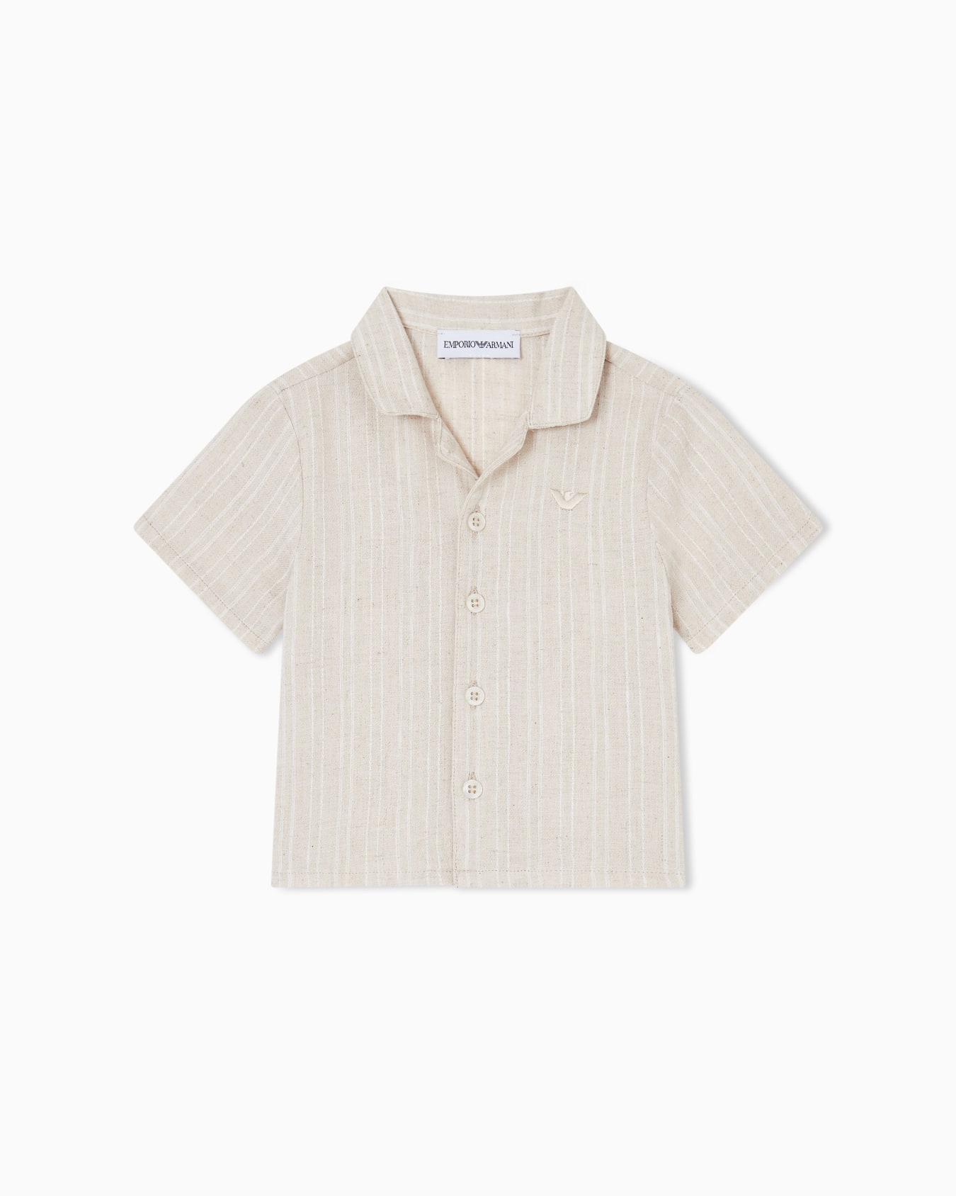 Camicia in misto lino a righe jacquard Slide 0