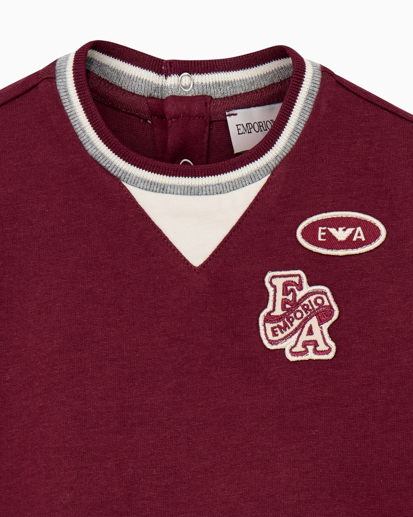 Cotton T-shirt with striped collar and embroidered patches Slide 1