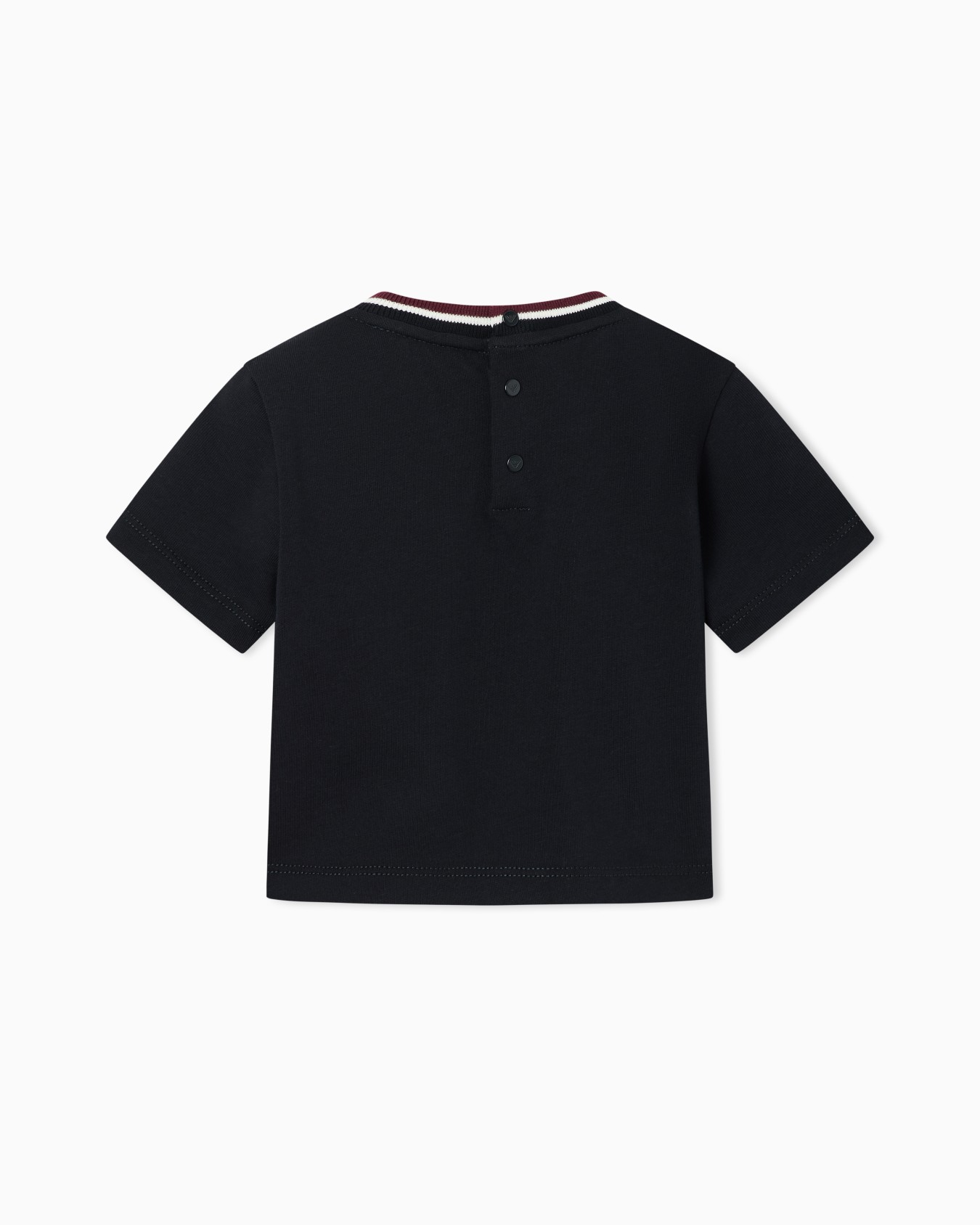 Cotton T-shirt with striped collar and embroidered patches Slide 2