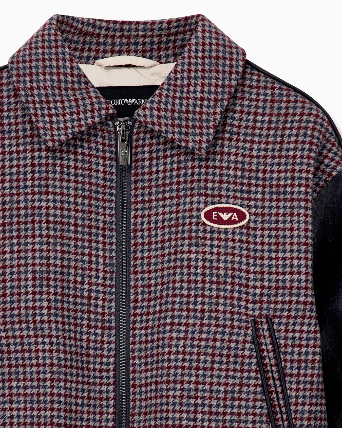 Blouson jacket in houndstooth with contrast sleeves and zip Slide 1