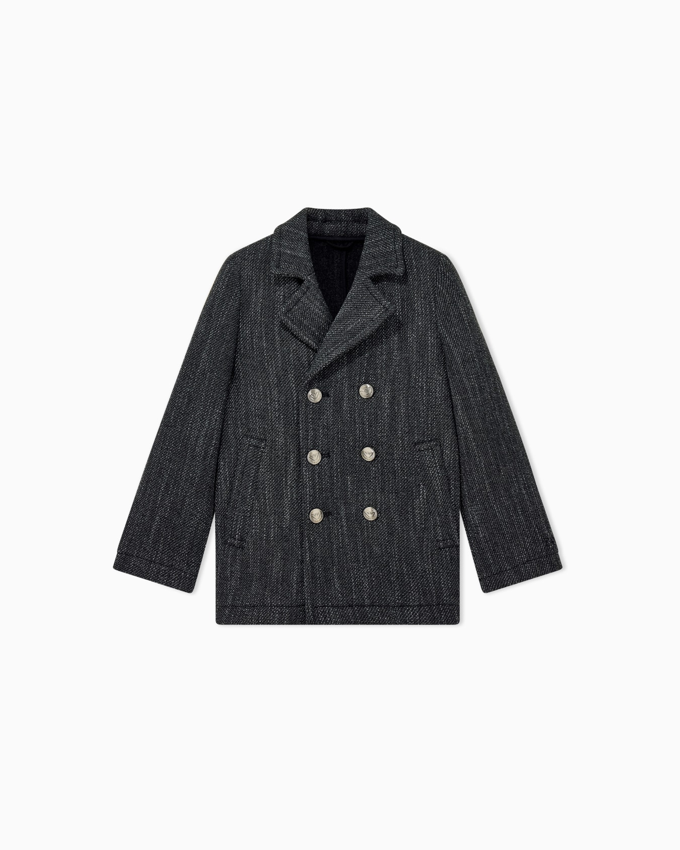 Double-breasted herringbone peacoat with metallic buttons Slide 0