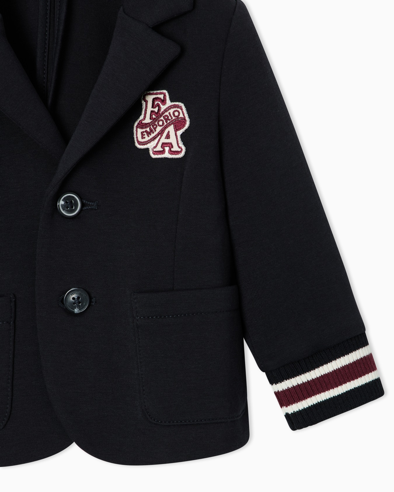 Blazer in double jersey with striped ribbed cuffs and patch Slide 1