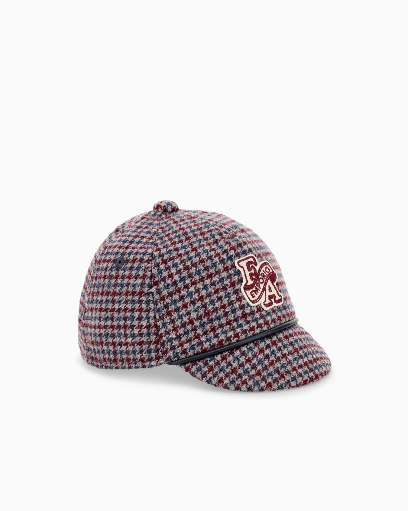 Houndstooth virgin wool baseball hat with embroidered patch Slide 0