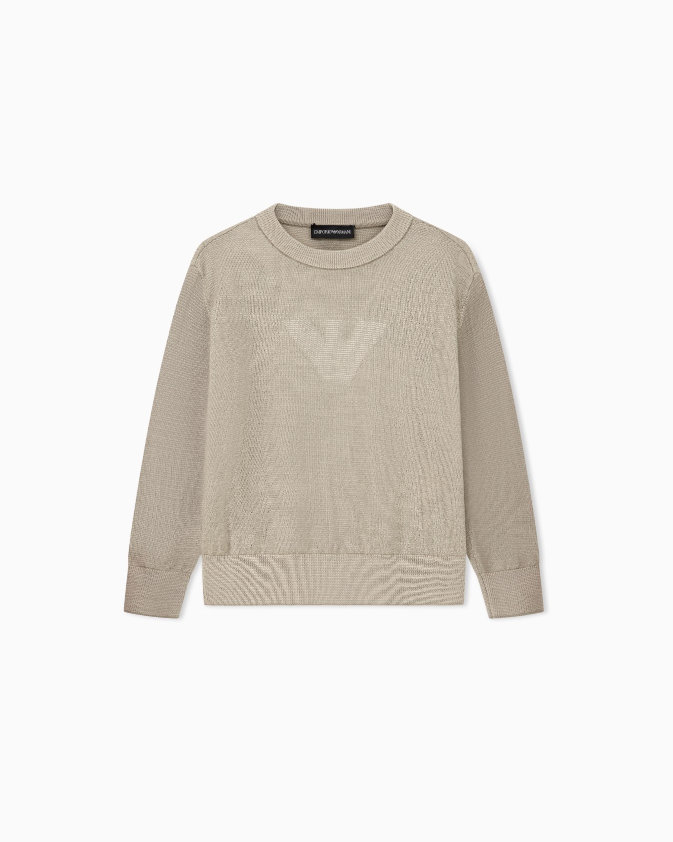 Pullover crew neck in virgin wool with an embossed logo Slide 0