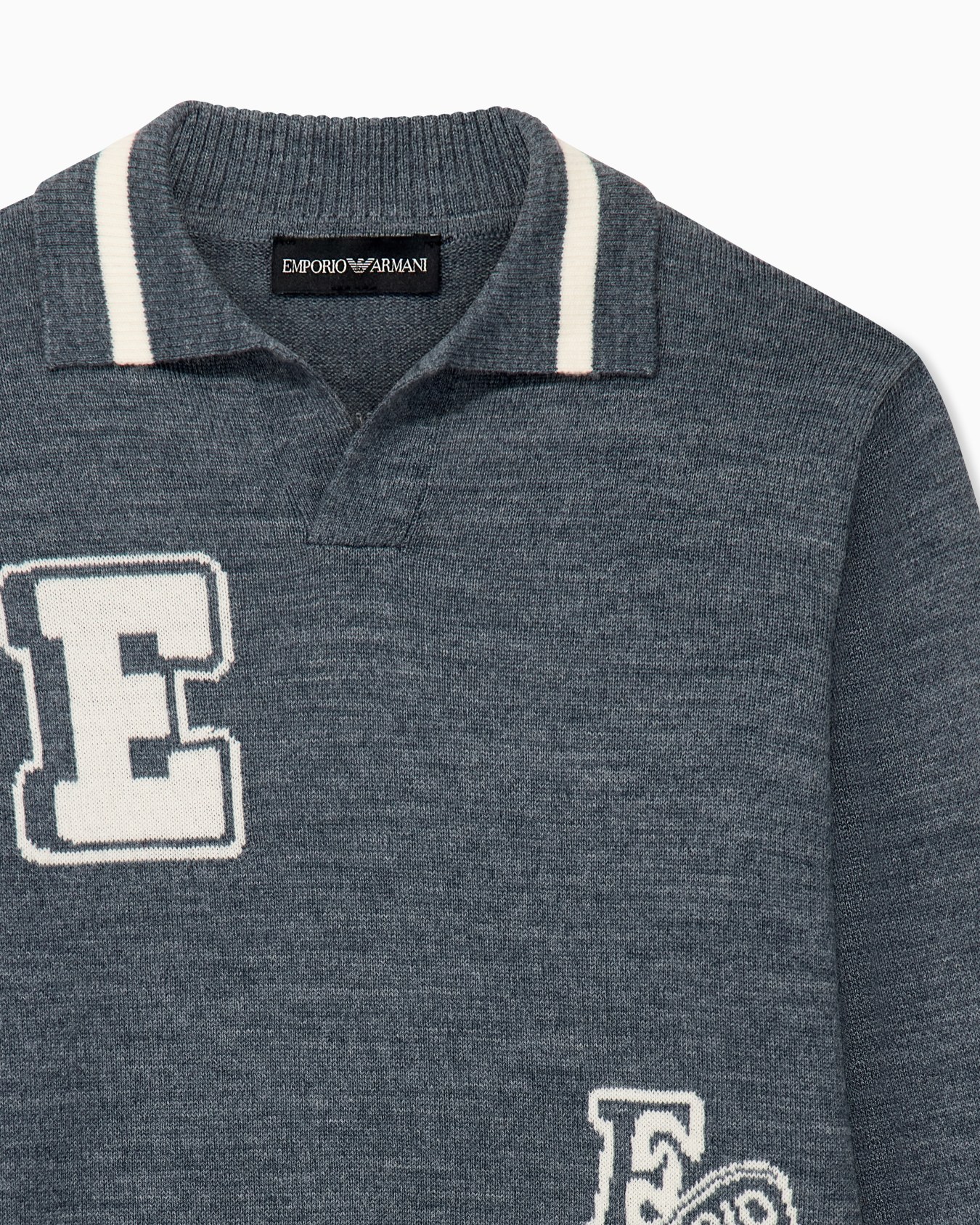 Textured knit polo sweater with patches and striped trims Slide 1
