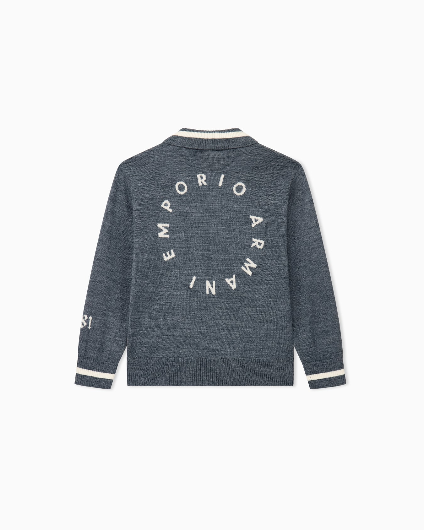 Textured knit polo sweater with patches and striped trims Slide 2