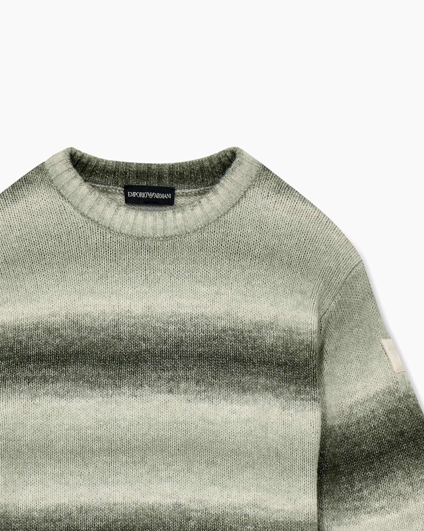Knitted cotton crew neck pullover with a gradient design Slide 1