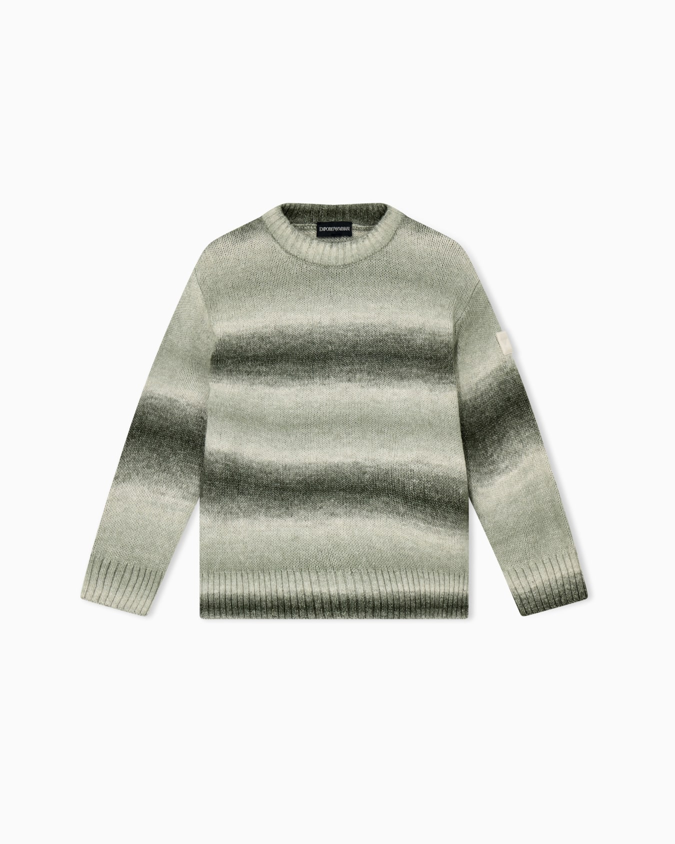 Knitted cotton crew neck pullover with a gradient design Slide 0