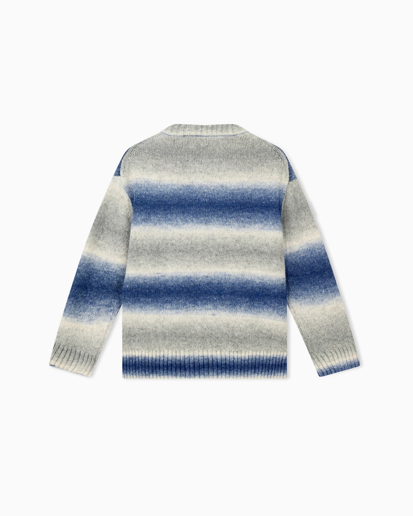 Knitted cotton crew neck pullover with a gradient design Slide 2