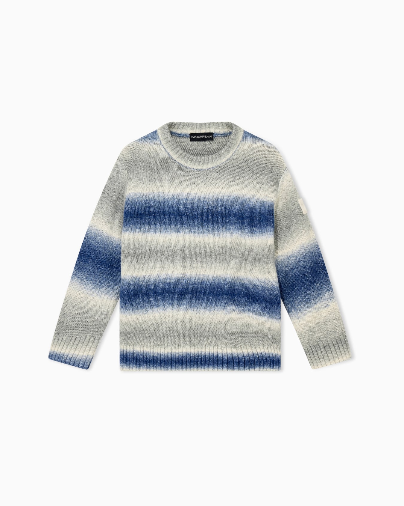 Knitted cotton crew neck pullover with a gradient design Slide 0