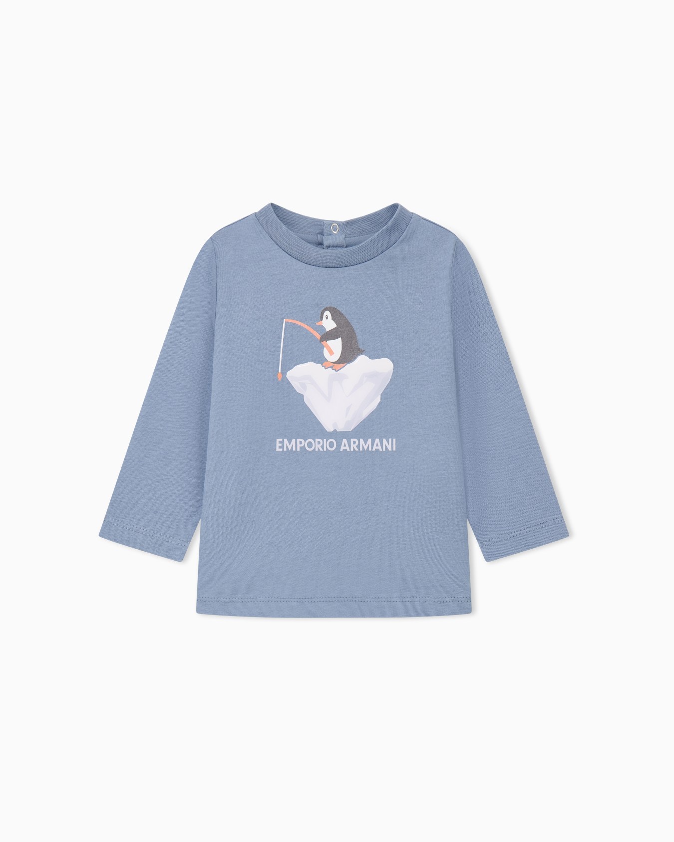 Cotton T-shirt with a penguin graphic and back buttons Slide 0