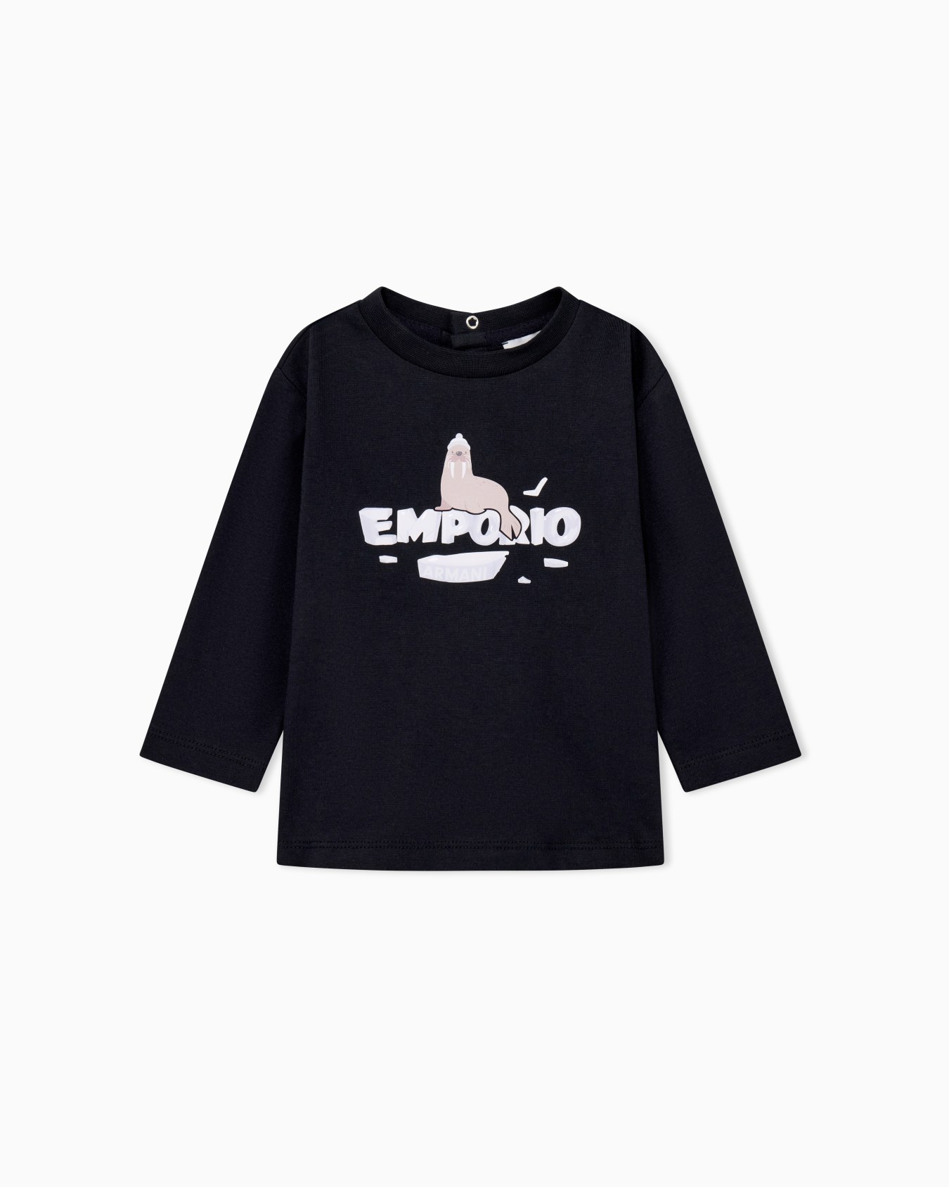Cotton T-shirt with a penguin graphic and back buttons Slide 0