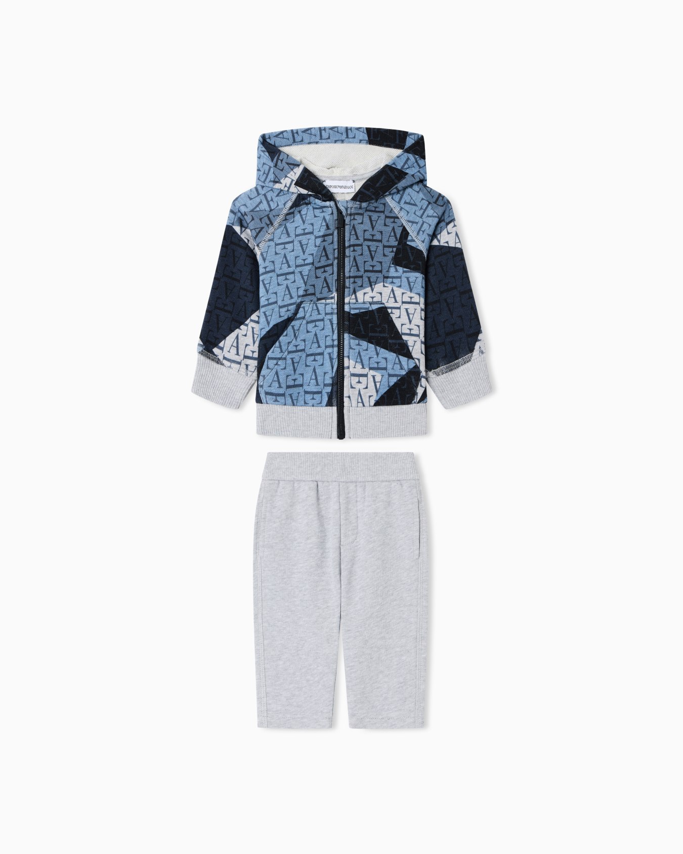 Hooded zip-up cotton tracksuit with all-over logo print Slide 0