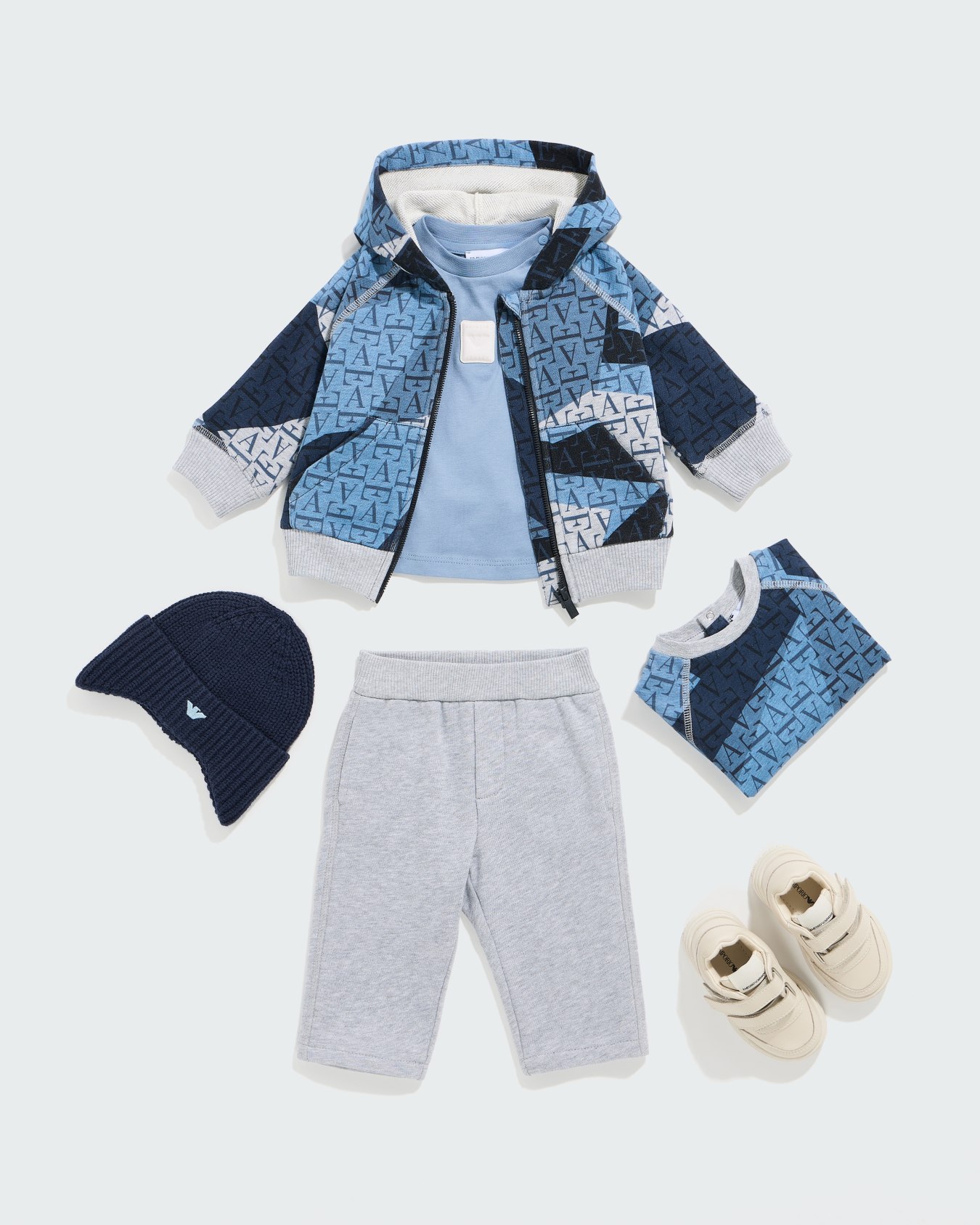 Hooded zip-up cotton tracksuit with all-over logo print Slide 3